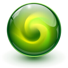 Poster - Green glas sphere with abstract spiral shape inside, glass marble ball 3d illustration.
