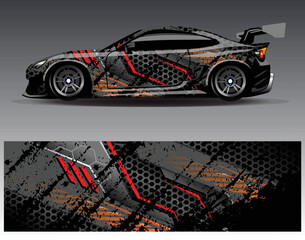 Car wrap design concept. Abstract racing background for wrapping vehicles  race cars  cargo van  pickup trucks  and racing livery.