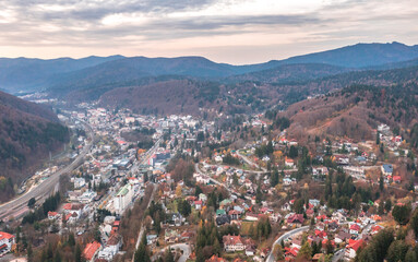 Wall Mural - Aerial view with Sinaia city in Romania