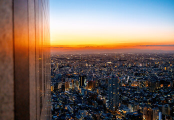 Wall Mural - Skyscrapers towering over the cityscape of Nishi-Shinjuku, Tokyo, Japan at sunset