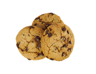 Chocolate chip cookies isolated on transparent background with PNG. Homemade pastry. Sweet biscuits