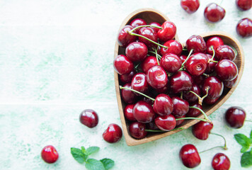 Sticker - Fresh red cherries fruit in bowl