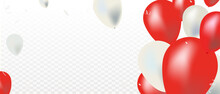 Celebration Banner Red And White Balloons With Gold Confetti. Vector Illustration