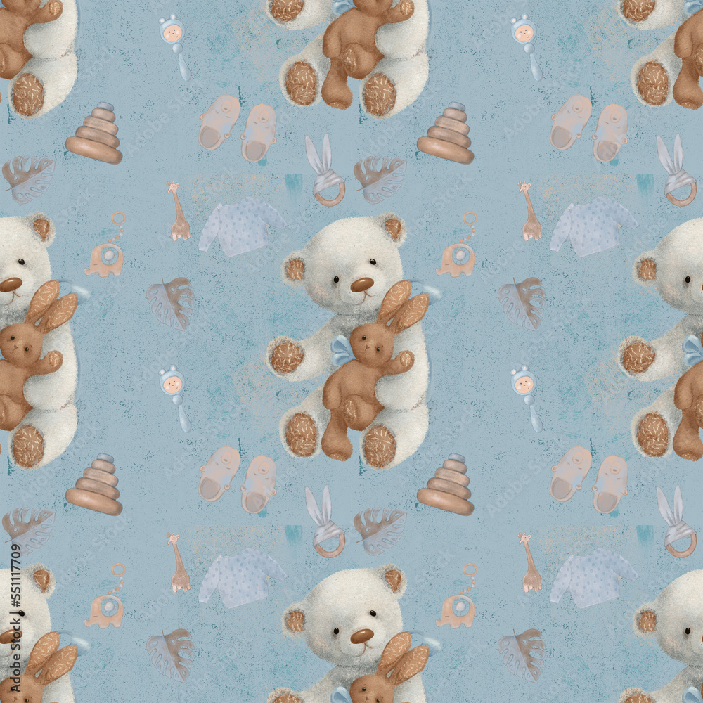 baby illustration seamless pattern, teddy bear pattern Stock ...