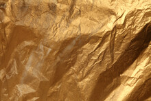 Abstract Gold Crumpled Texture Paper Copy Space Background.