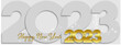 Happy New Year 2023 handwritten lettering tipography design sparkle firework white and gold 2023 gradient black background