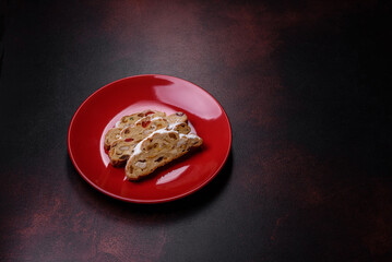 Wall Mural - Tasty christmas stollen with marzipans, dried fruits and nuts