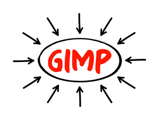 Aufkleber - GIMP Gnu Image Manipulation Program - free and open-source raster graphics editor used for image manipulation and image editing, acronym text with arrows
