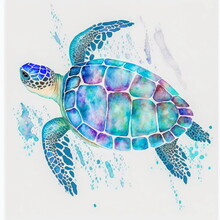 Big Sea Turtle Watercolor Painting, Sea Life. Watercolor Sea Turtle Isolated On White Background