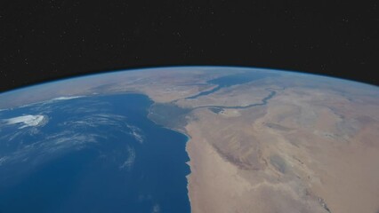 Wall Mural - flight over the nile with stars above. composed using photos from the international space station. e