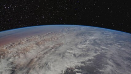 Wall Mural - flight over dusk clouds into space. composed using photos from the international space station. elem