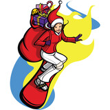 Fototapeta Młodzieżowe - a woman snowboarding in Santa costume
