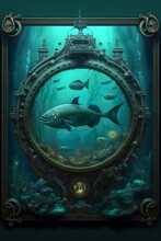 Underwater Gateway Into An Ocean World From Submarine View With Creatures Of The Sea