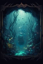 Dark Underwater Coral Picture Frame With Sea Landscape Illustration Decoration
