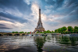 Fototapeta Boho - Eiffel Tower be seine river at sunrise in Paris. France