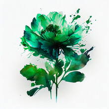 Abstract Double Exposure Watercolor Green Flower. Digital Illustration