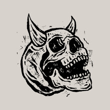 Vintage Grunge Hand Drawn Devil Demon Evil Skull Design