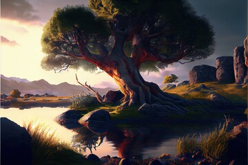 Wall Mural - Yggdrasil from norse mythology known for being the tree of life. Generative AI