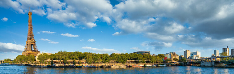 Poster - Riverside panorama of Eiffel Tower in Paris. France