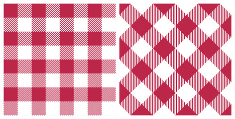 Sticker - Seamless gingham pattern background. Trend color of the year 2023 Viva Magenta. Design texture elements for fabric, tile, banner, template, card, cover, poster, backdrop, wall. Vector illustration.