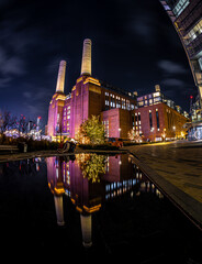 View of Battersea Power station during Christmas time in London