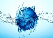 青い球体と水しぶきの3dイラスト
