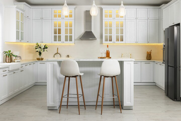 Poster - Luxury kitchen interior with new stylish furniture