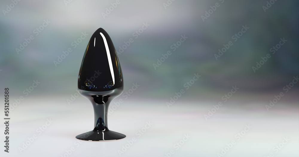 isolated black metallic adult sex toy, butt plug. 3d render. This image is  a NON-AI original 3d render. Stock Illustration