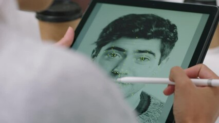 Aufkleber - Digital design, tablet and team discussion, collaboration and planning strategy in marketing and advertising company. Graphic designer, group and creative designing, pen or brainstorming idea at work