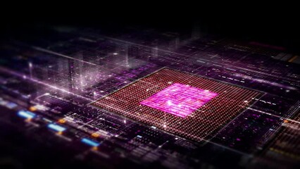 Poster - Futuristic digitally generated motion abstract particles matrix cyber environment of big data analytic artificial intelligent simulation, head up display for digital background
