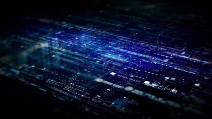 Leinwandbilder - Futuristic abstract de-focus data matrix, meta, metaverse, telemetry and encrypt numbers display with particles simulation in cyber space environment for head up display background