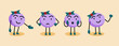 Pack of purple round mascot with cute bow in happy, angry, surprised, excited expressions. Suitable for brand identity, branding, marketing, promotion strategy