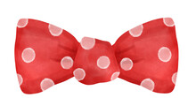 Cute White Polka Dot On Red Ribbon Hair Bow Tie Watercolour Illustration
