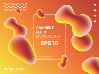 Aufkleber - 3d liquid background, fluid gradient banner template. Abstract flow fashion frame, orange colors, party light label, creative flyer. Simple frame with drop shapes. Vector design illustration