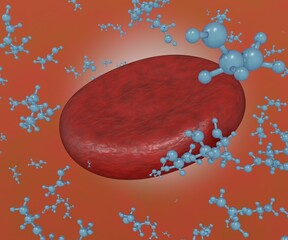 Wall Mural - Ethanol molecules in the blood vessel with red blood cells are flowing 3d rendering