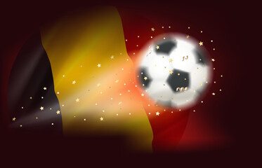 Poster - The ball in the soccer net. Goal vector concept with flag of Belgium. 3d vector banner with blur effect