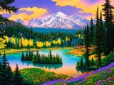 Fototapeta Psy - Psychedelic picture of peaceful Nature. Digital antidepresive remedy