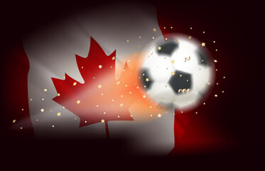 Poster - Flying soccer ball with flag of Canada. 3d vector illustration