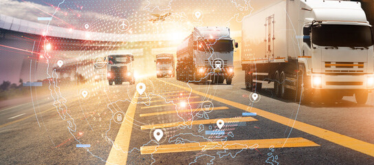 Poster - Logistics and transportation, Network distribution of Container Cargo, Ui, Smart logistics, shipping, Online goods orders worldwide, Innovation future of transport on global networking.
