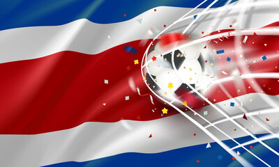 Poster - The ball in the soccer net. Goal vector concept with flag of Costa Rica. 3d vector banner with blur effect