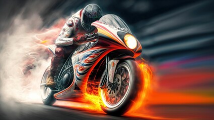 Sticker - Illustration of a biker riding a motorcycle during the race with dynamic lights