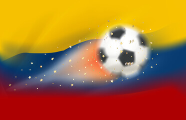Poster - The ball in the soccer net. Goal vector concept with flag of Ecuador. 3d vector banner with blur effect