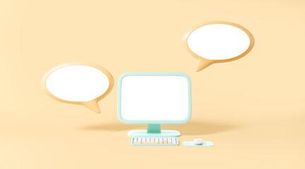 Poster - Pc computer mock up display with keyboard and empty text bubbles
