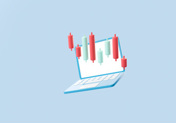 Poster - Stock market candlesticks dynamics and laptop blank display