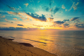 Poster - Seascape in the early morning. Sunrise over the sea. Nature landscape