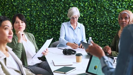 Poster - Speaker, workshop or presentation for team, training and coaching in marketing and advertising company. Business people, leadership and mentor talking to staff conference and planning goal and target