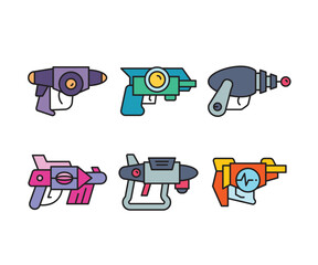 space blaster gun icons set vector illustration