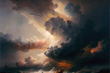 Dramatic Clouds Sky With Sunbeams Stormy Cloud Nature Backdrop Sunset Cloudscape
