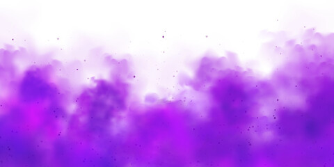 Wall Mural - Violet colorful smoke clouds isolated on white background, realistic mist effect, fog. Vapor in the air, steam flow. Vector illustration