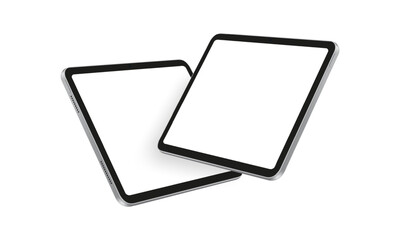 Fototapete - Silver Tablet Computers Mockups with Blank Horizontal Screens, Side Perspective View, Isolated on White Background. Vector Illustration